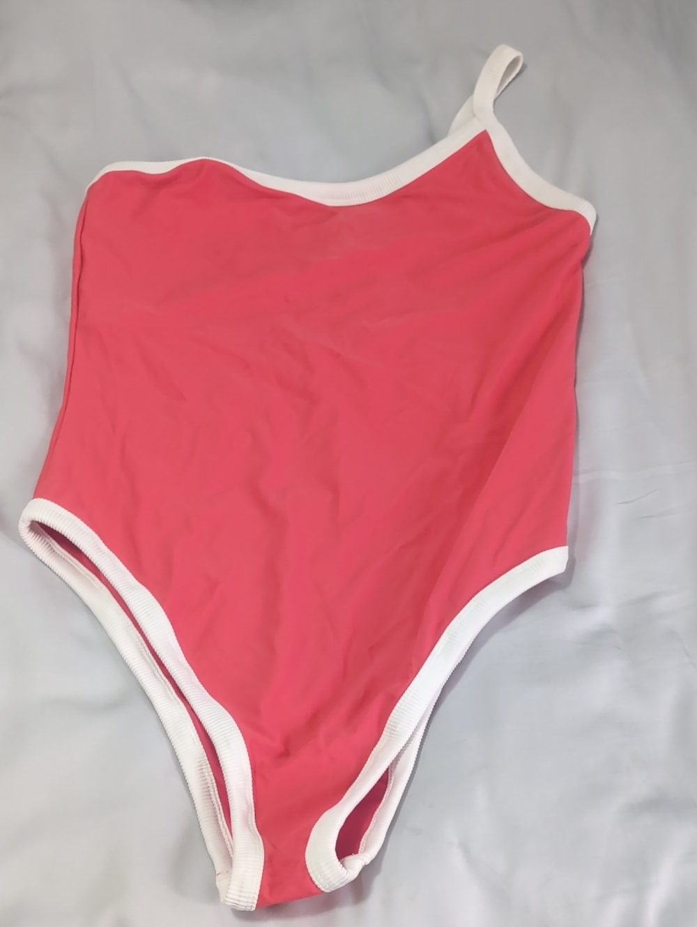 AERIE Bright Coral One-Piece Swimsuit with White Trim